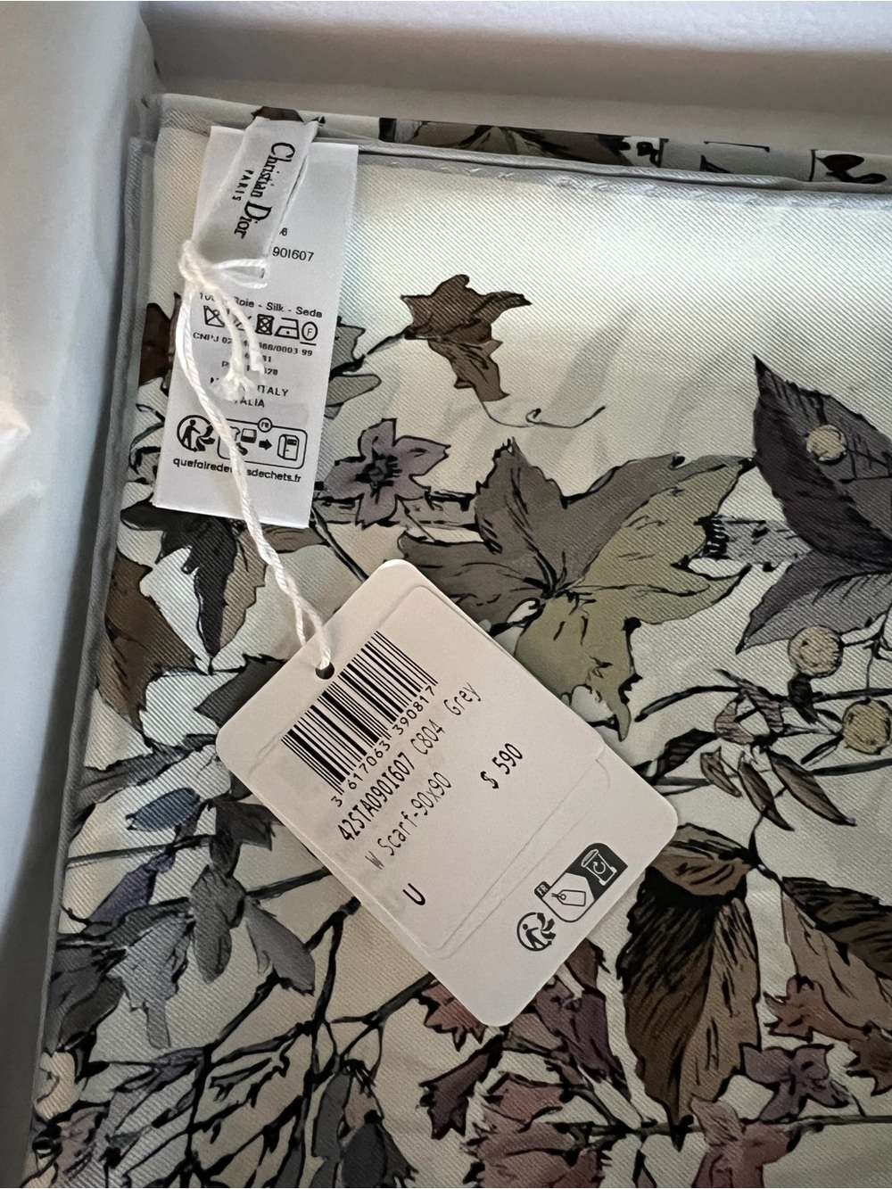 Dior Floral Silk Scarf in Ivory, Taupe, Olive, and Mauve - Picture 9 of 11